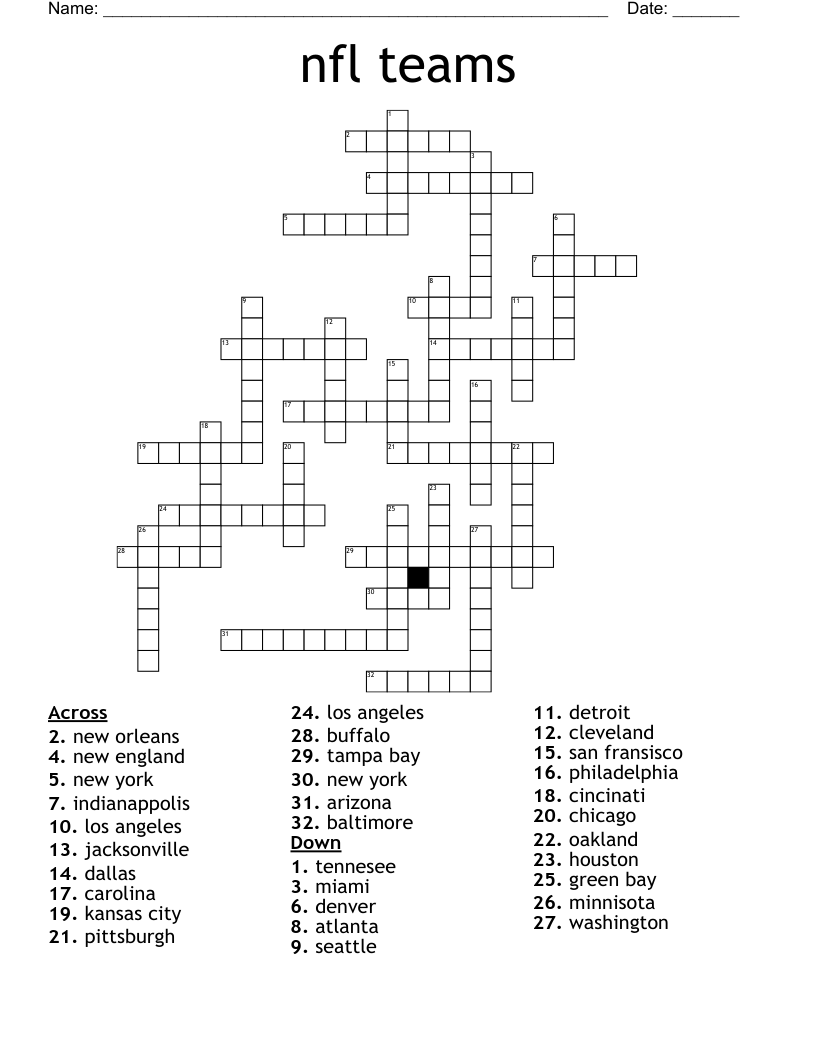 Nfl Team Word Search