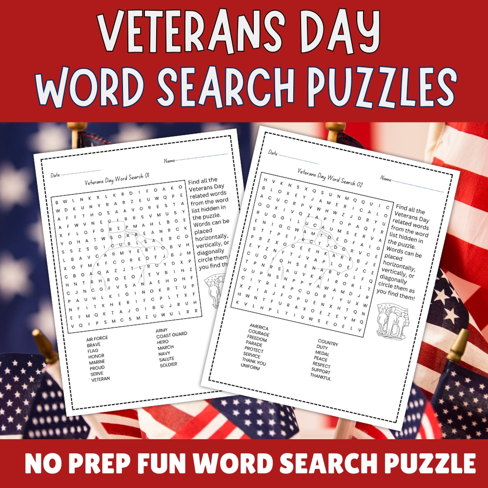 Veterans Day Word Search For Kids