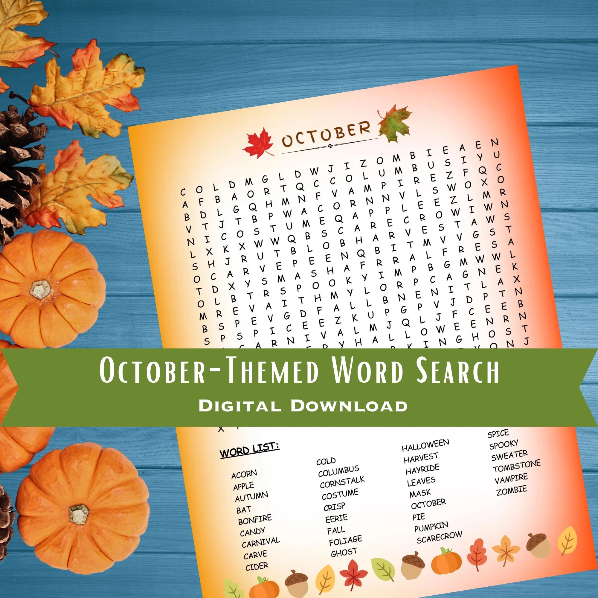 October Word Search For Kids