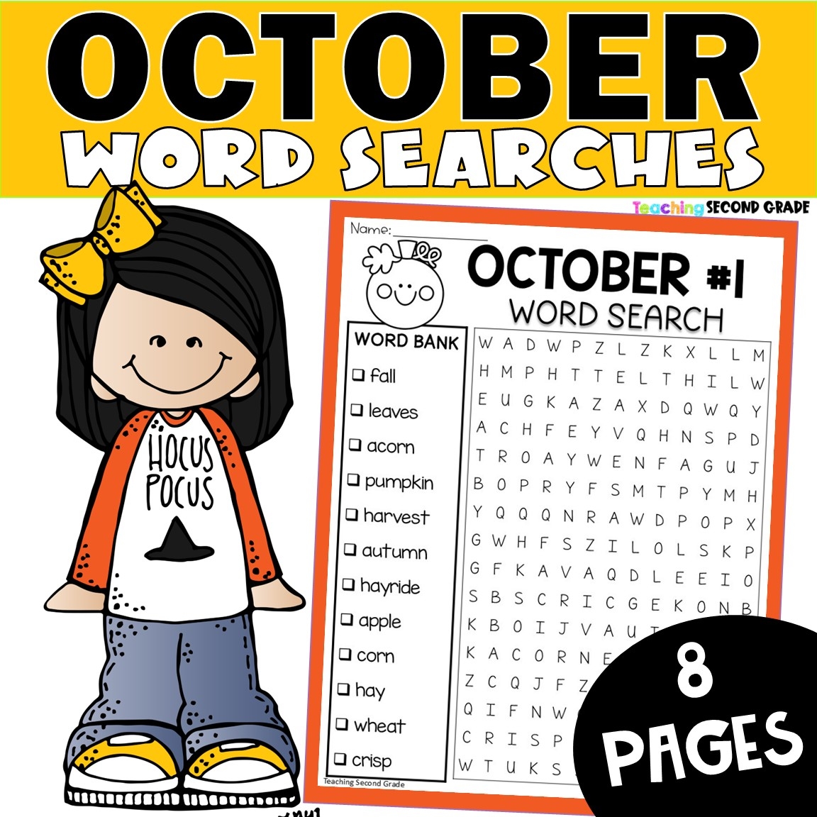 October Word Search Packet With Halloween And Fall Words Teaching Second Grade
