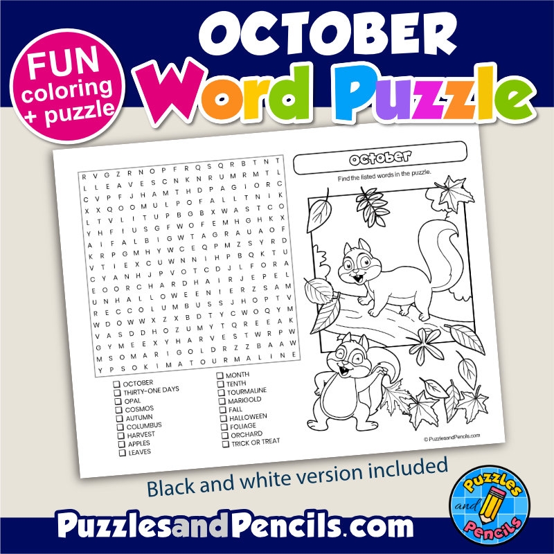 October Word Search Puzzle Activity And Coloring October Wordsearch Made By Teachers