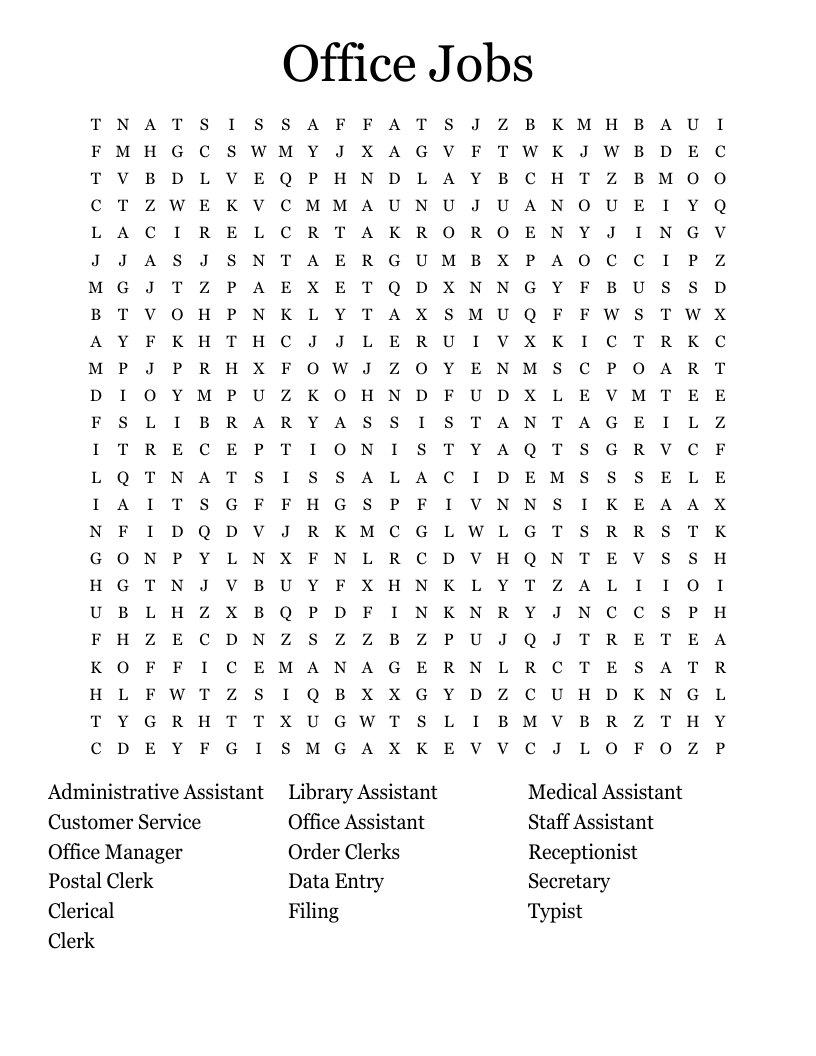 Office Jobs Word Search WordMint