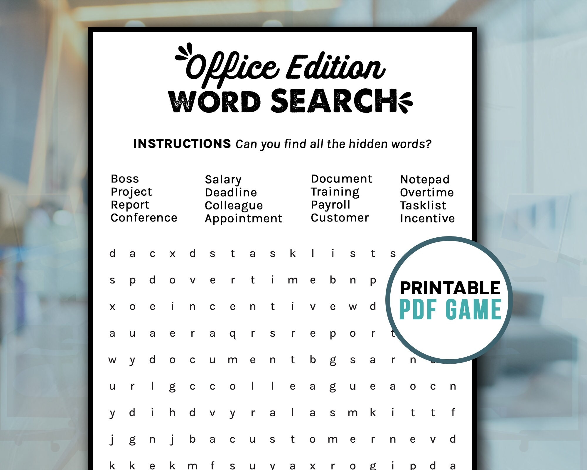 Office Party Word Search Work Printable Games Ice Breaker Team Building Activity Digital Download Etsy