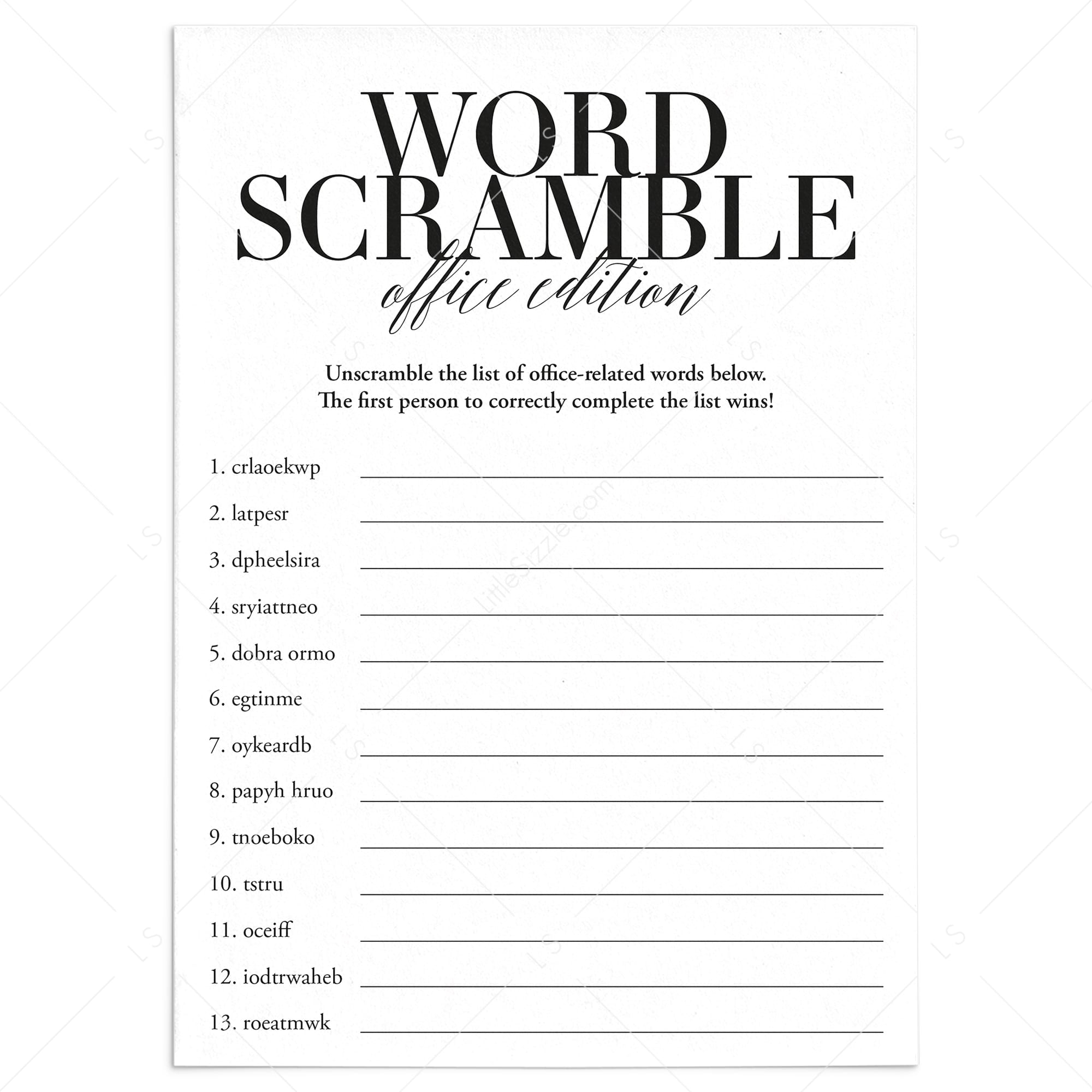 Office Word Scramble Game With Answer Key Printable Office Party Worksheets Library