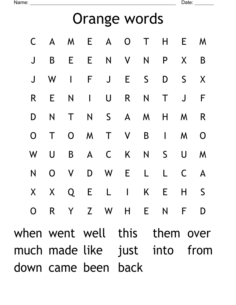 Kindergarten Free Word Search Printables