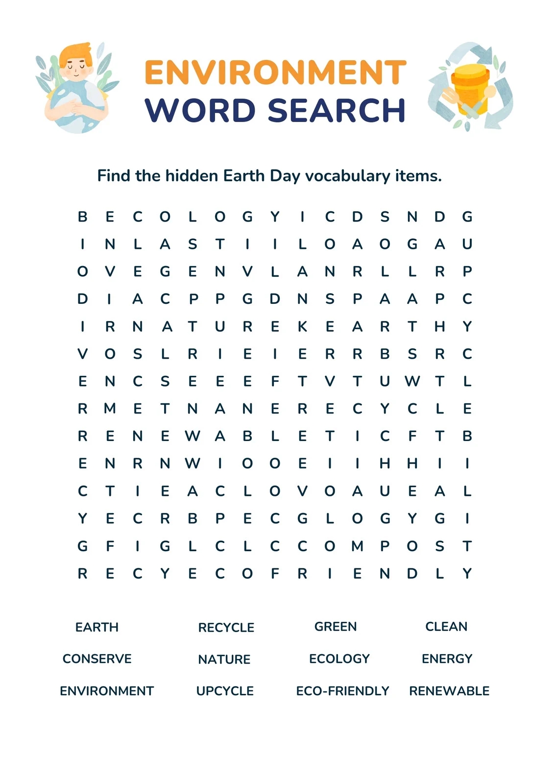 Free Printable Word Searches For Earth Day