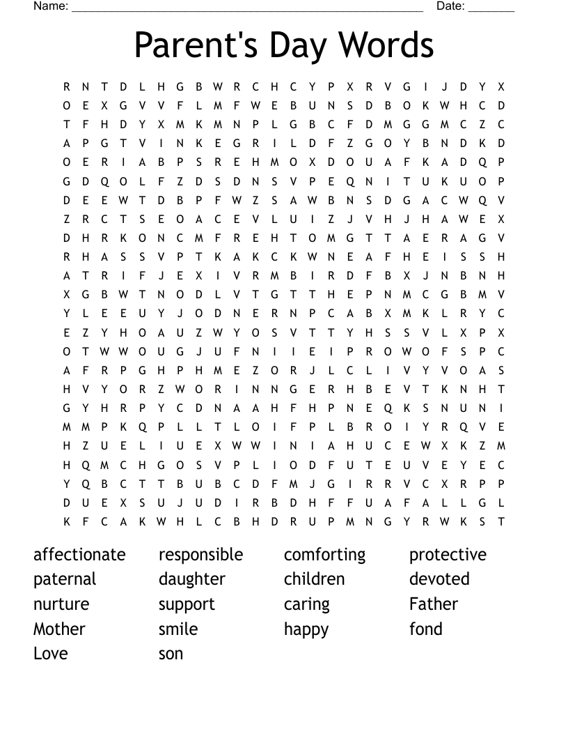 Parent s Day Words Word Search WordMint