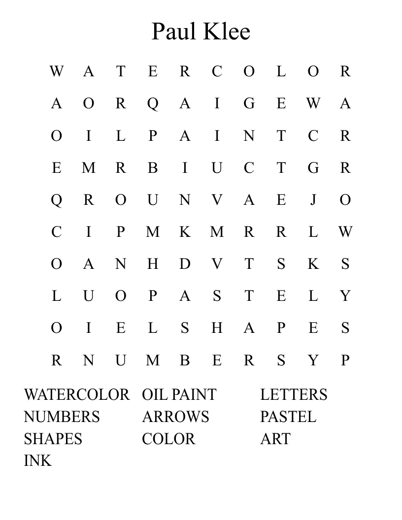 Paul Klee Word Search WordMint