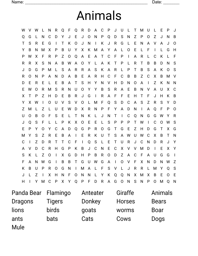 Perfect Pets Word Search WordMint