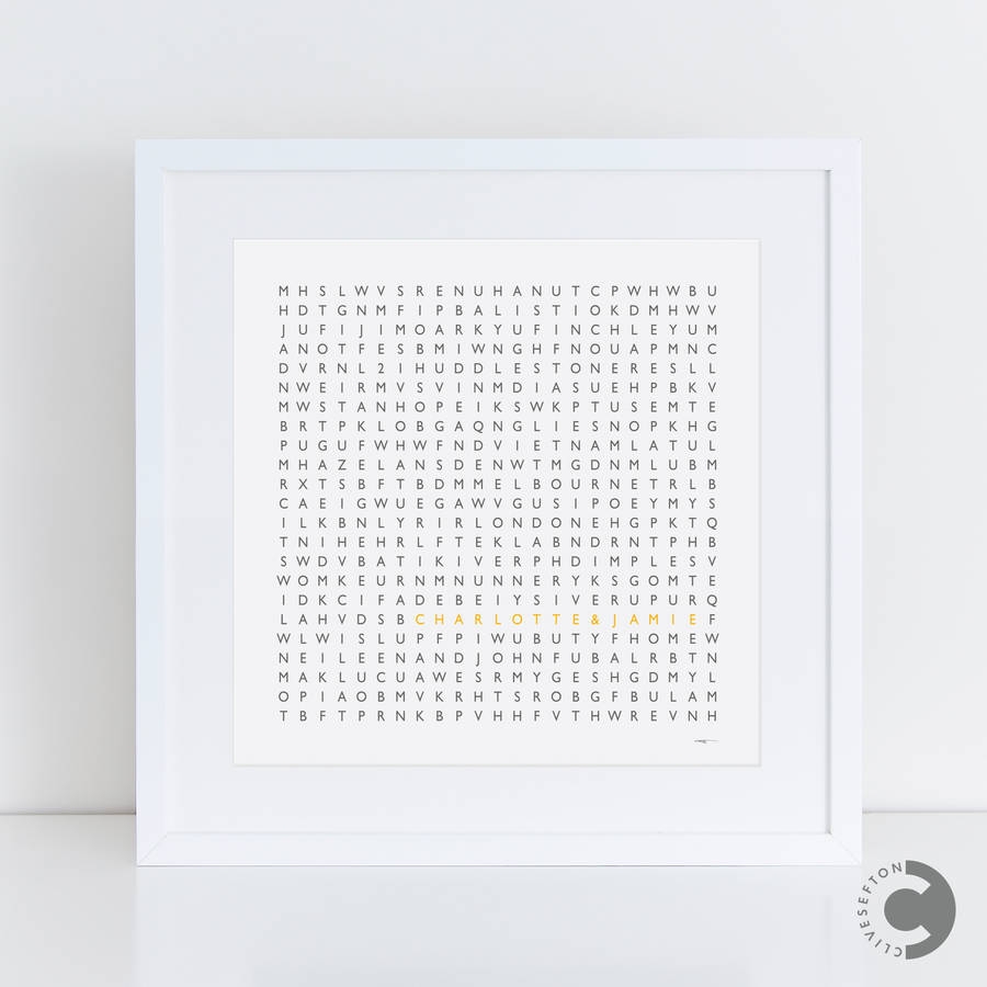 Personalised Word Search Art Print With 100 Words By Clive Sefton