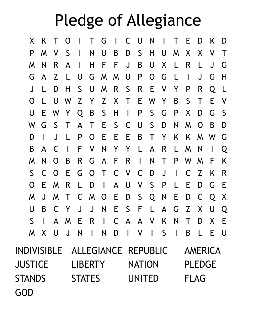 Pledge Of Allegiance Word Search WordMint