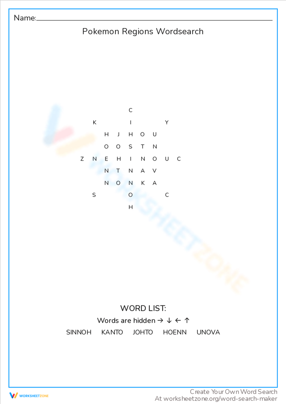 Pokemon Word Search For Kids Hard