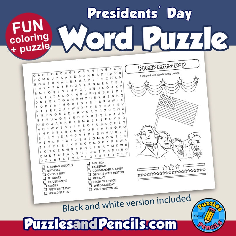 Presidents Day Word Search Puzzle Activity Page February Wordsearch Made By Teachers