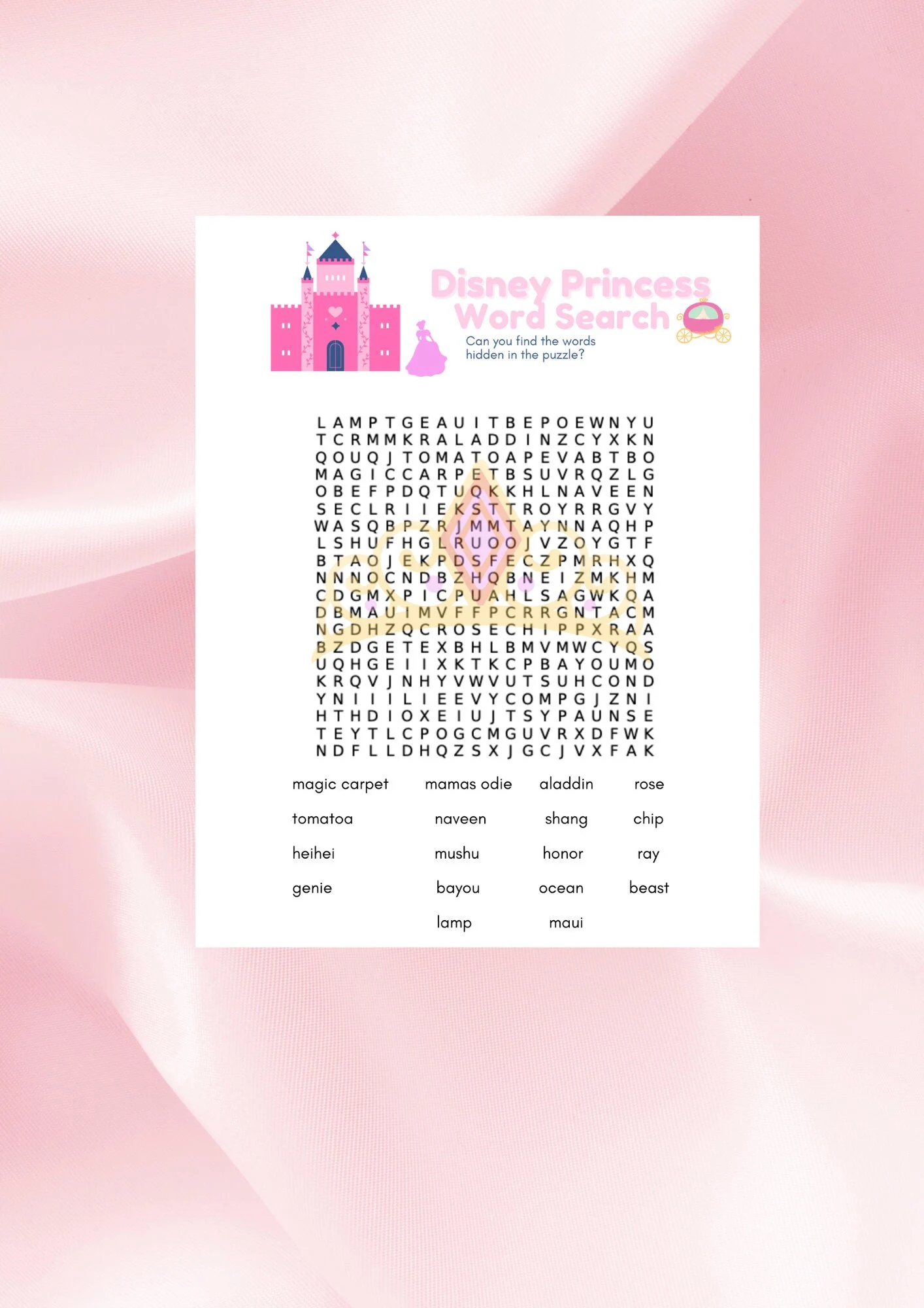 Princess Word Search Etsy