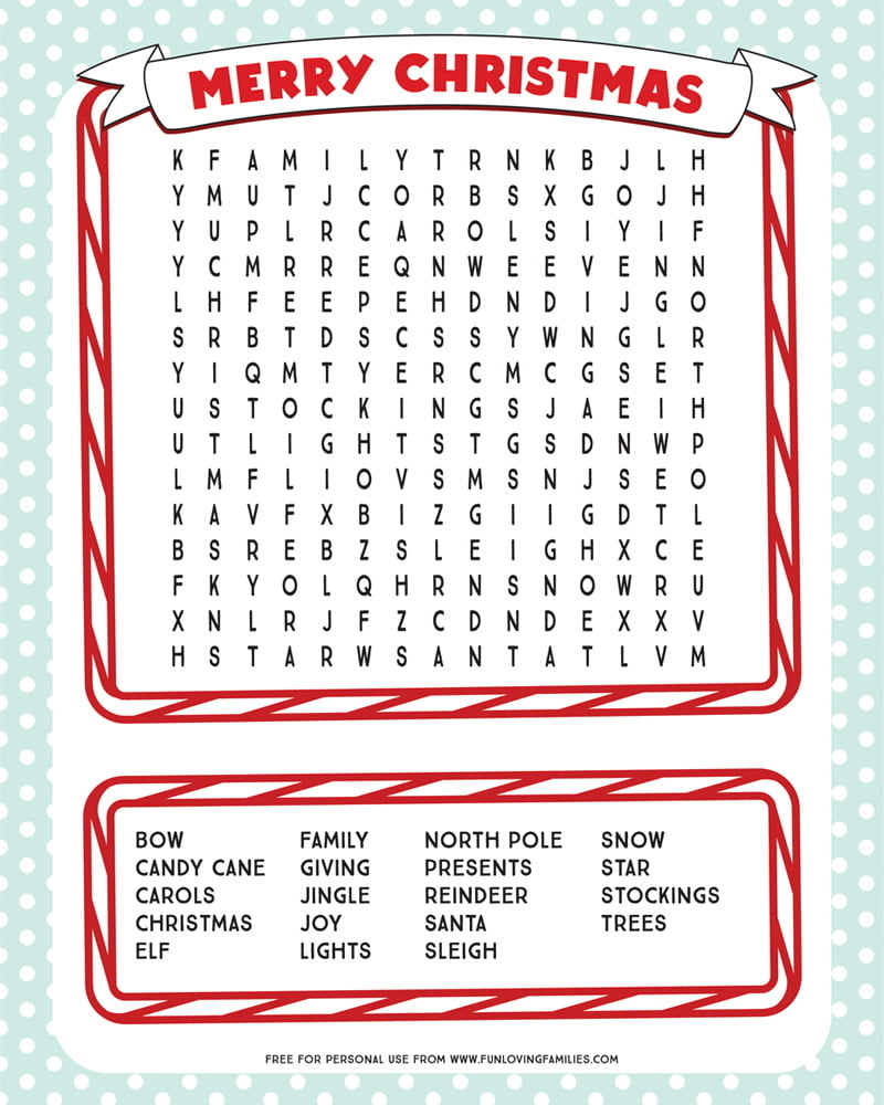 printable christmas word search fun loving families