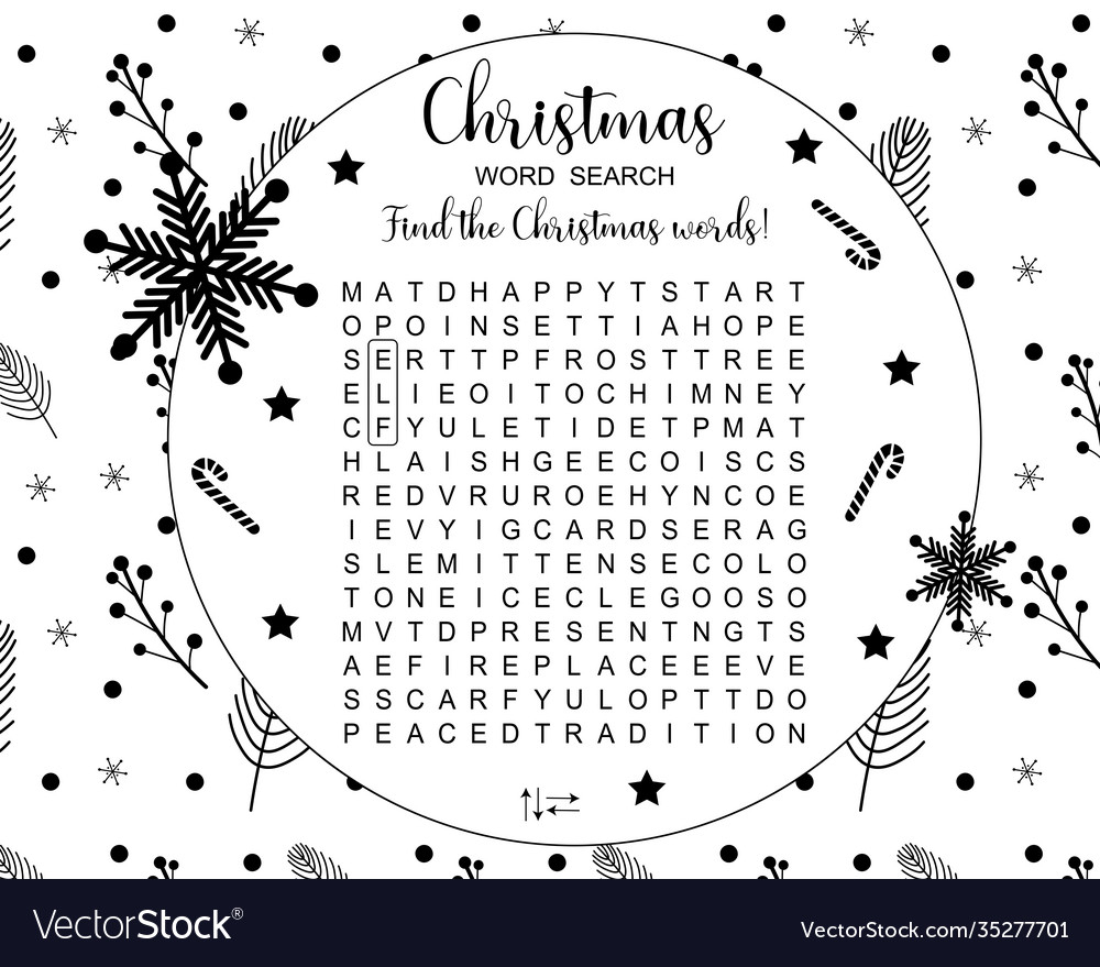 printable christmas word search puzzle royalty free vector
