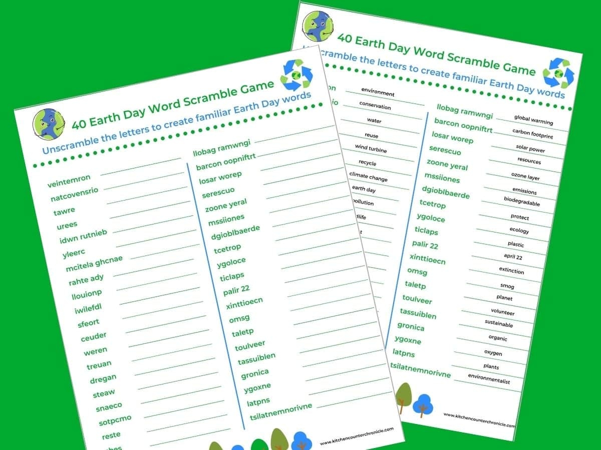 Printable Earth Day Word Scramble And Word Search