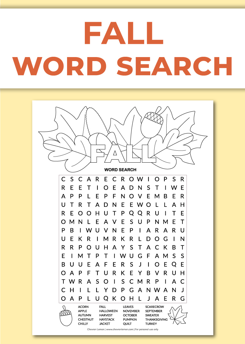 printable fall word search chevron lemon