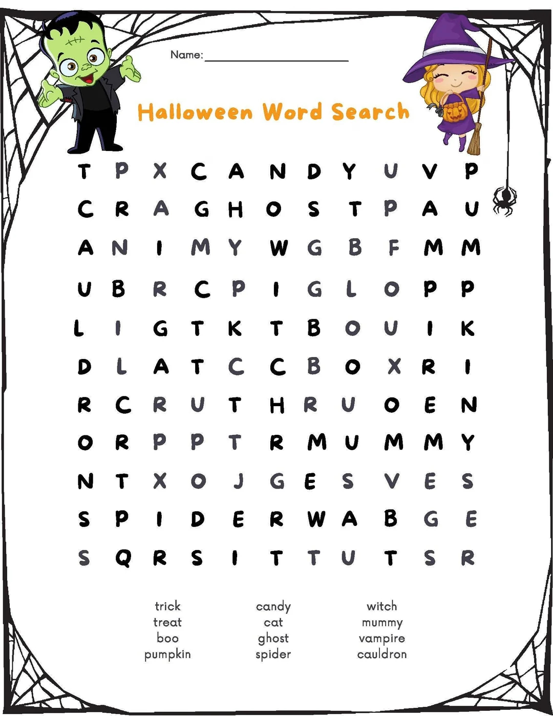 printable halloween word search w answer sheet etsy