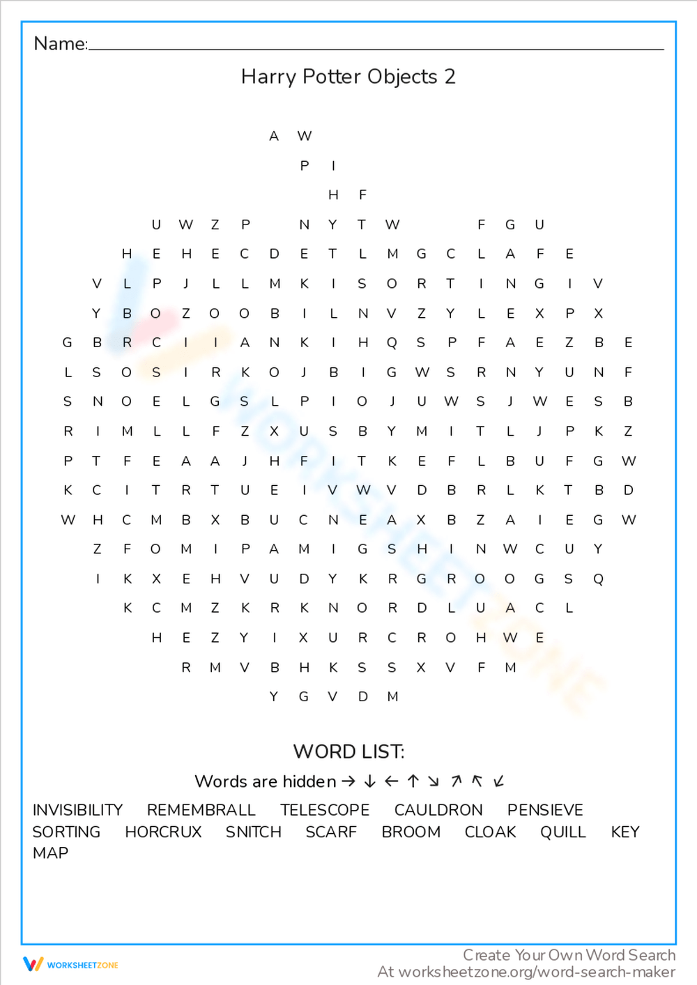 Printable Harry Potter Word Search Worksheets Download