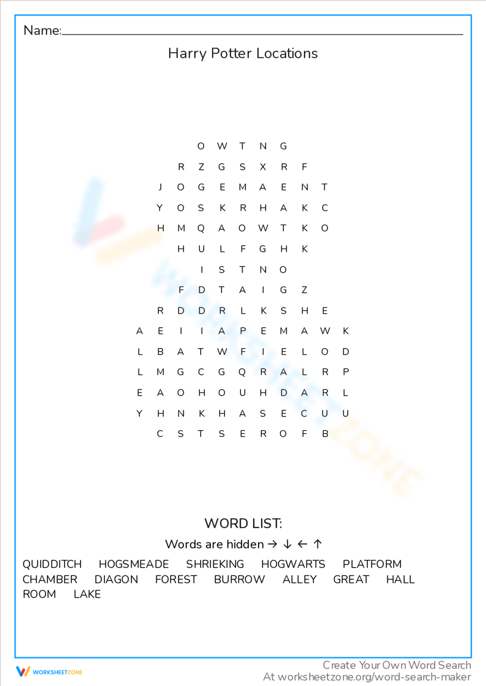 Printable Harry Potter Word Search Worksheets Download