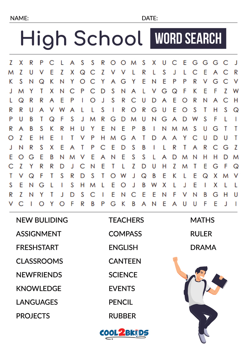 printable high school word search cool2bkids worksheets library