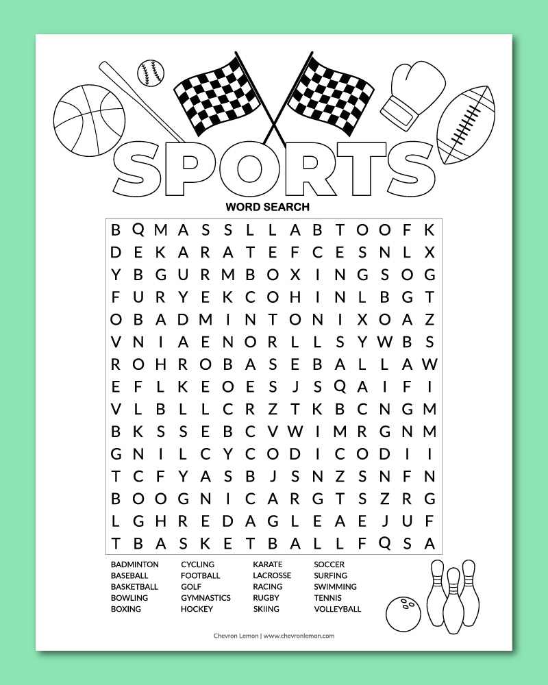 printable sports word search puzzle chevron lemon printable sports word search puzzle chevron lemon