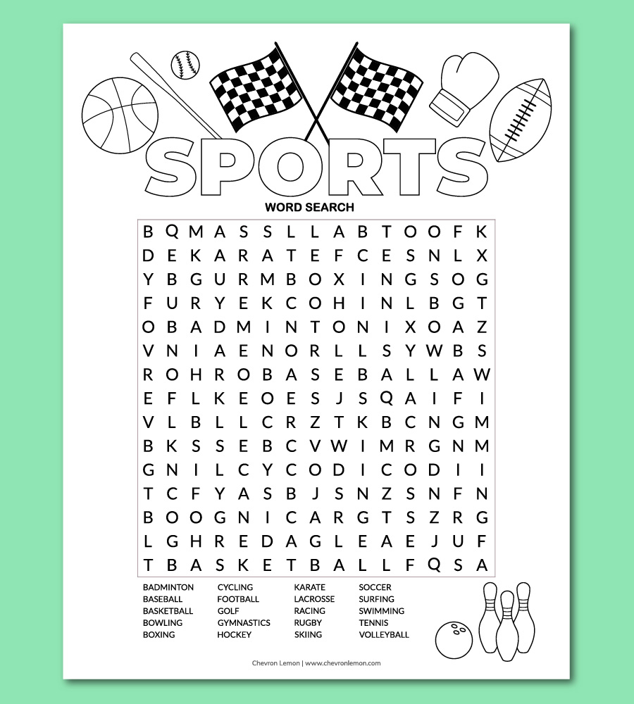 printable sports word search puzzle chevron lemon printable sports word search puzzle chevron lemon