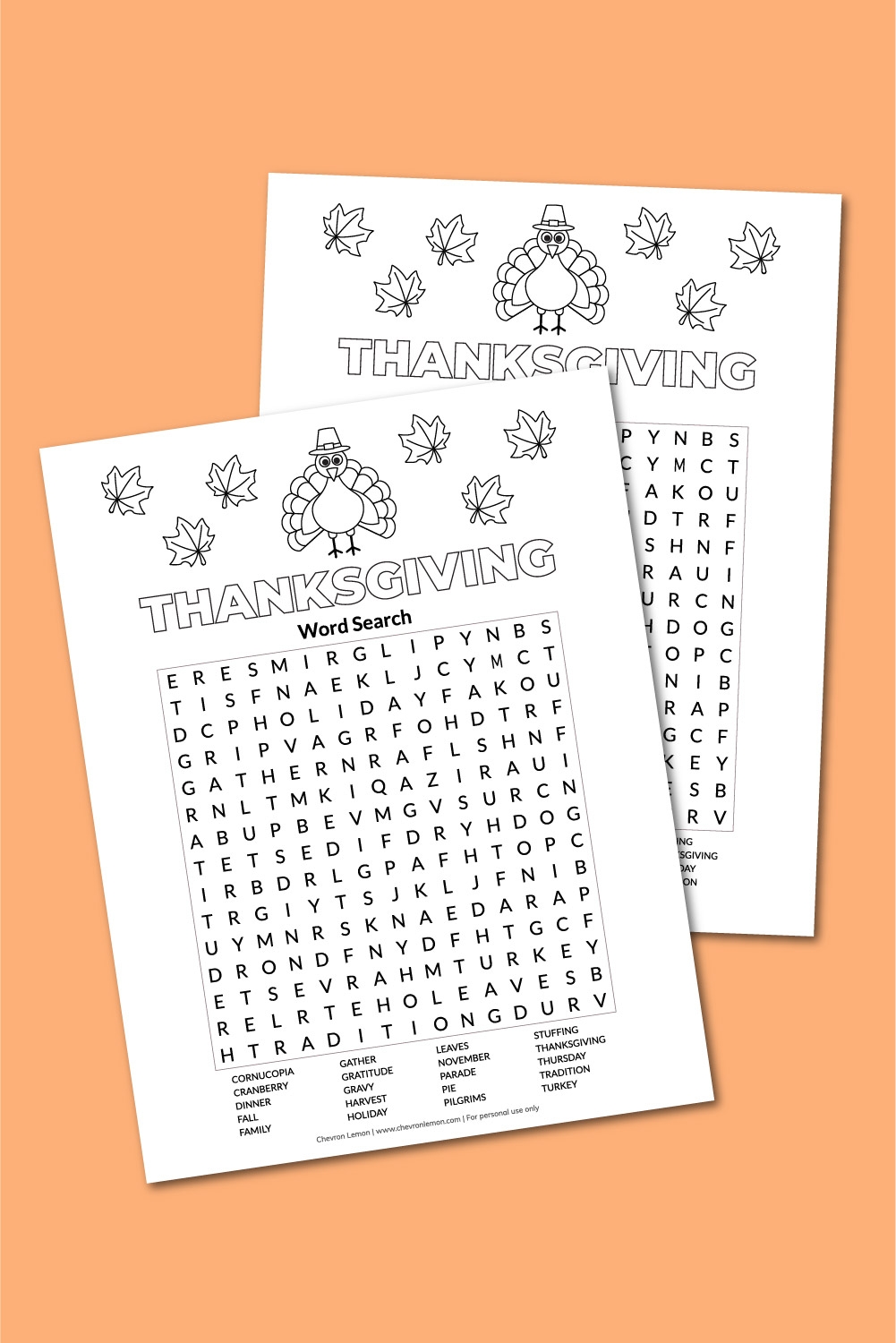 Printable Thanksgiving Word Search Chevron Lemon