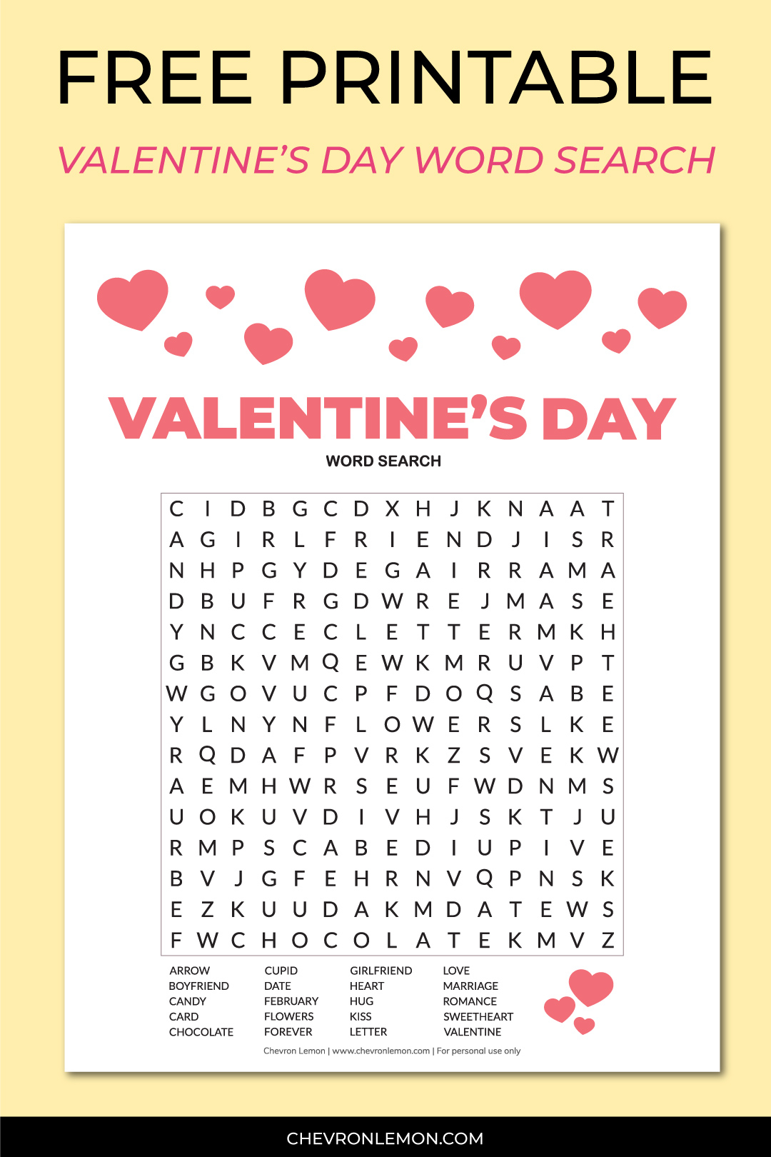 printable valentine s day word search chevron lemon