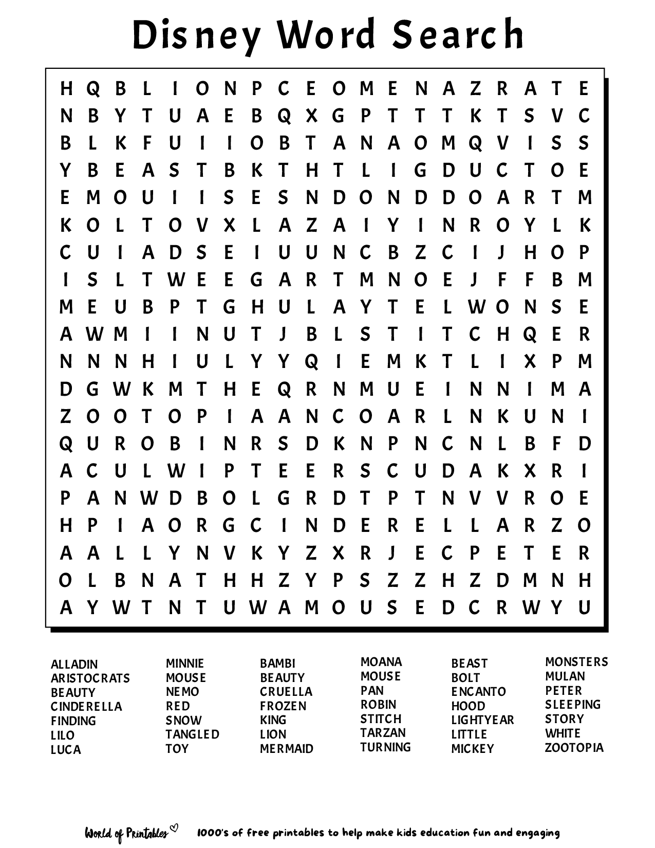 printable word search world of printables worksheets library
