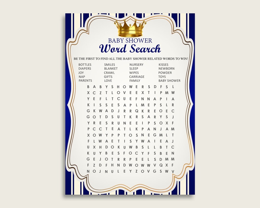 Royal Prince Word Search Game Blue Gold Baby Shower Word Search Cards Printable Boy Baby Shower Activities Hidden Words Instant Rp001 Etsy