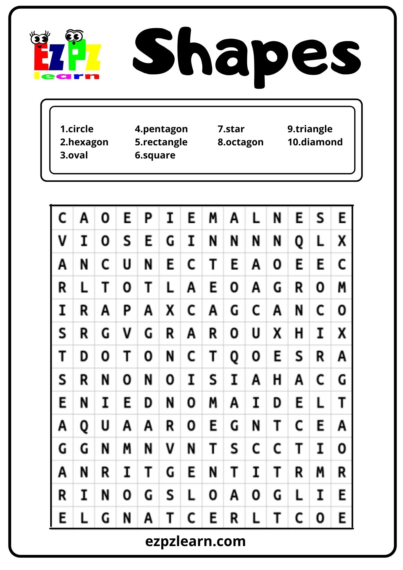 Star Word Search Printable