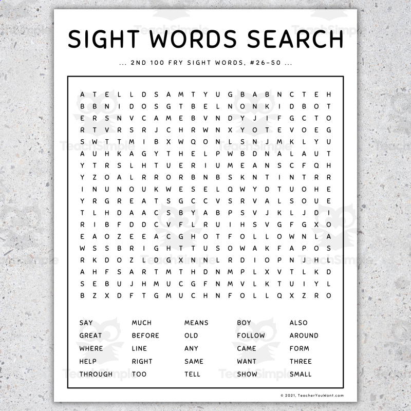 sight words games word search 2nd 100 fry words set 6 by