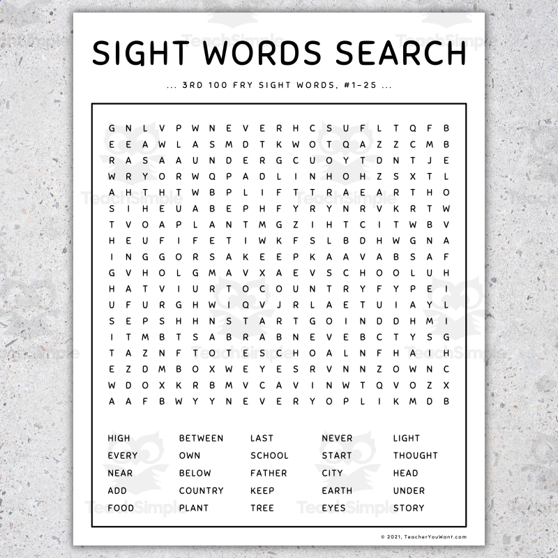 Sight Words Games Word Search 3rd 100 Fry Words SET 6 By Teach Simple