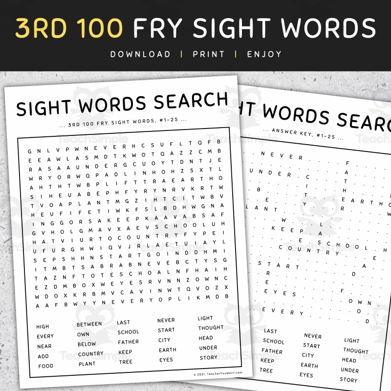 Sight Words Games Word Search 3rd 100 Fry Words SET 6 By Teach Simple