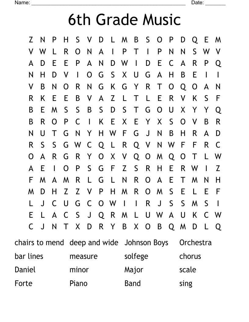 Sixth Grade Word Search Puzzle Worksheets Library
