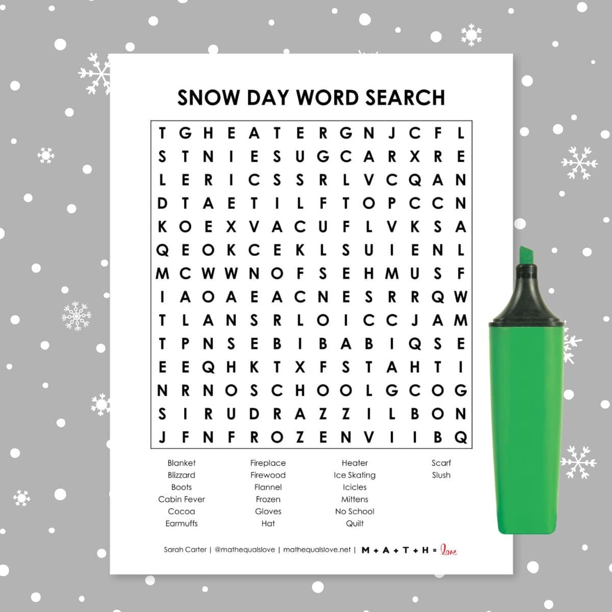 snow day word search math love