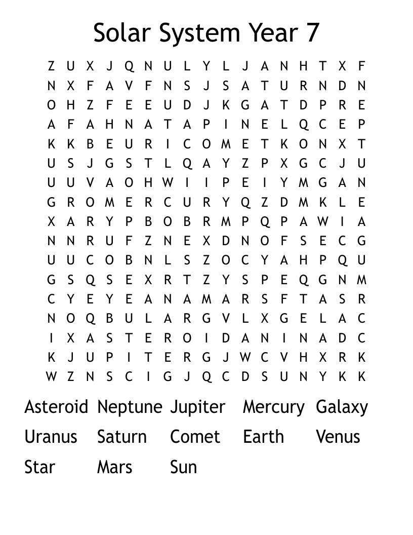 Solar System Year 7 Word Search WordMint