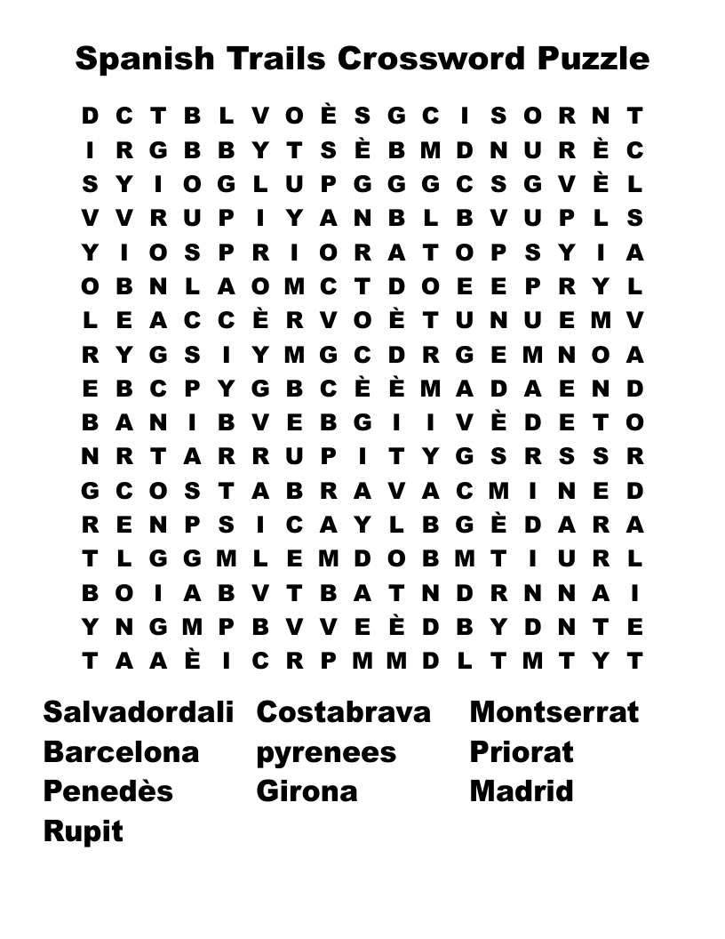 spanish trails crossword puzzle word search wordmint