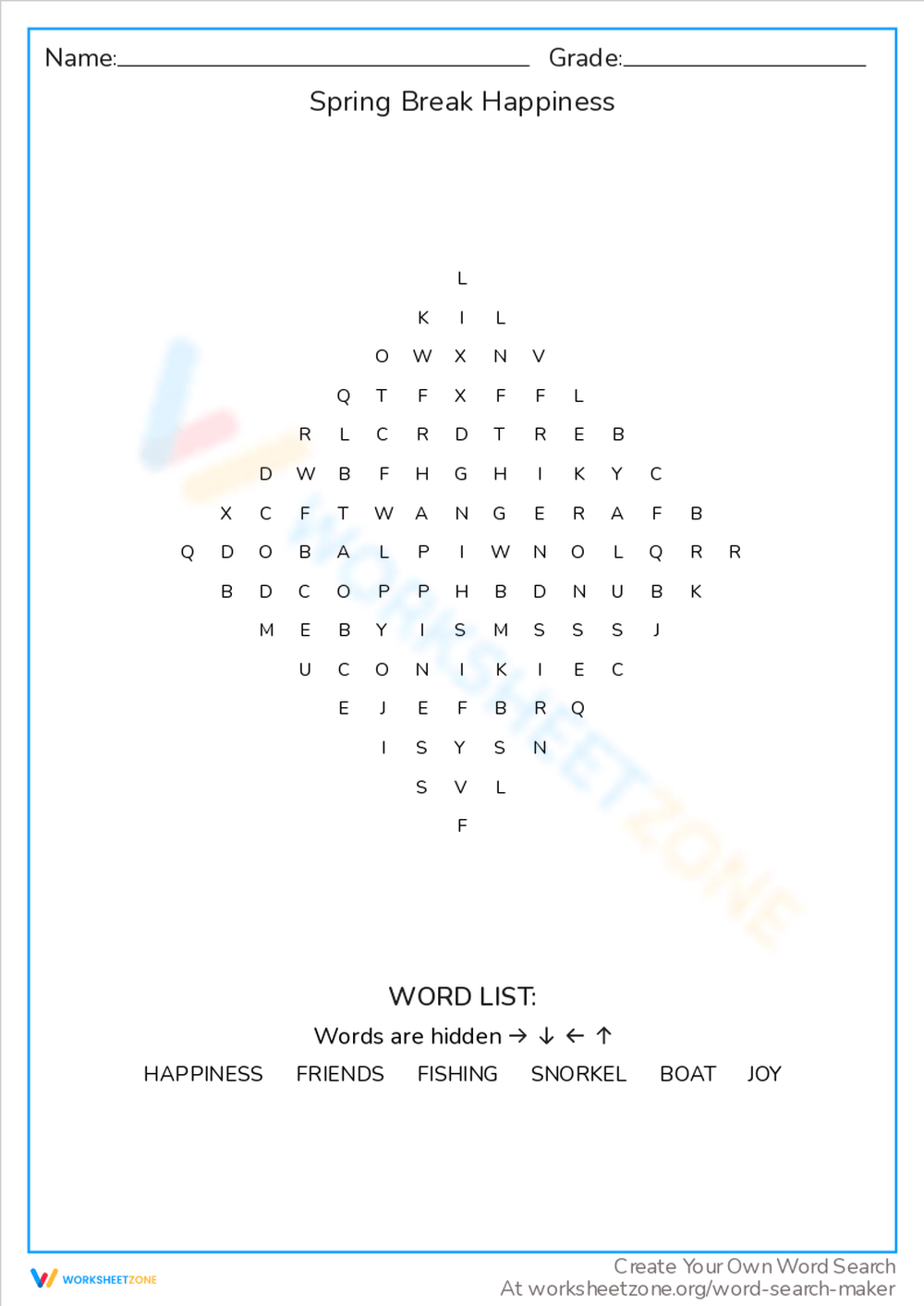 Spring Break Word Search Spring Break Word Search