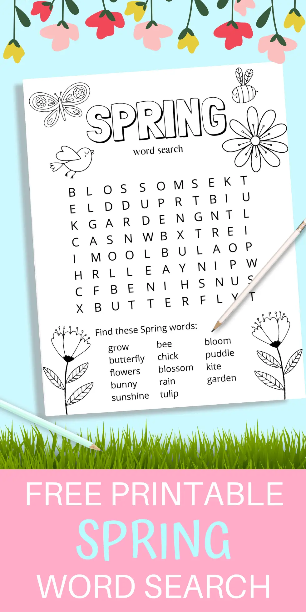 spring printable word search for kids