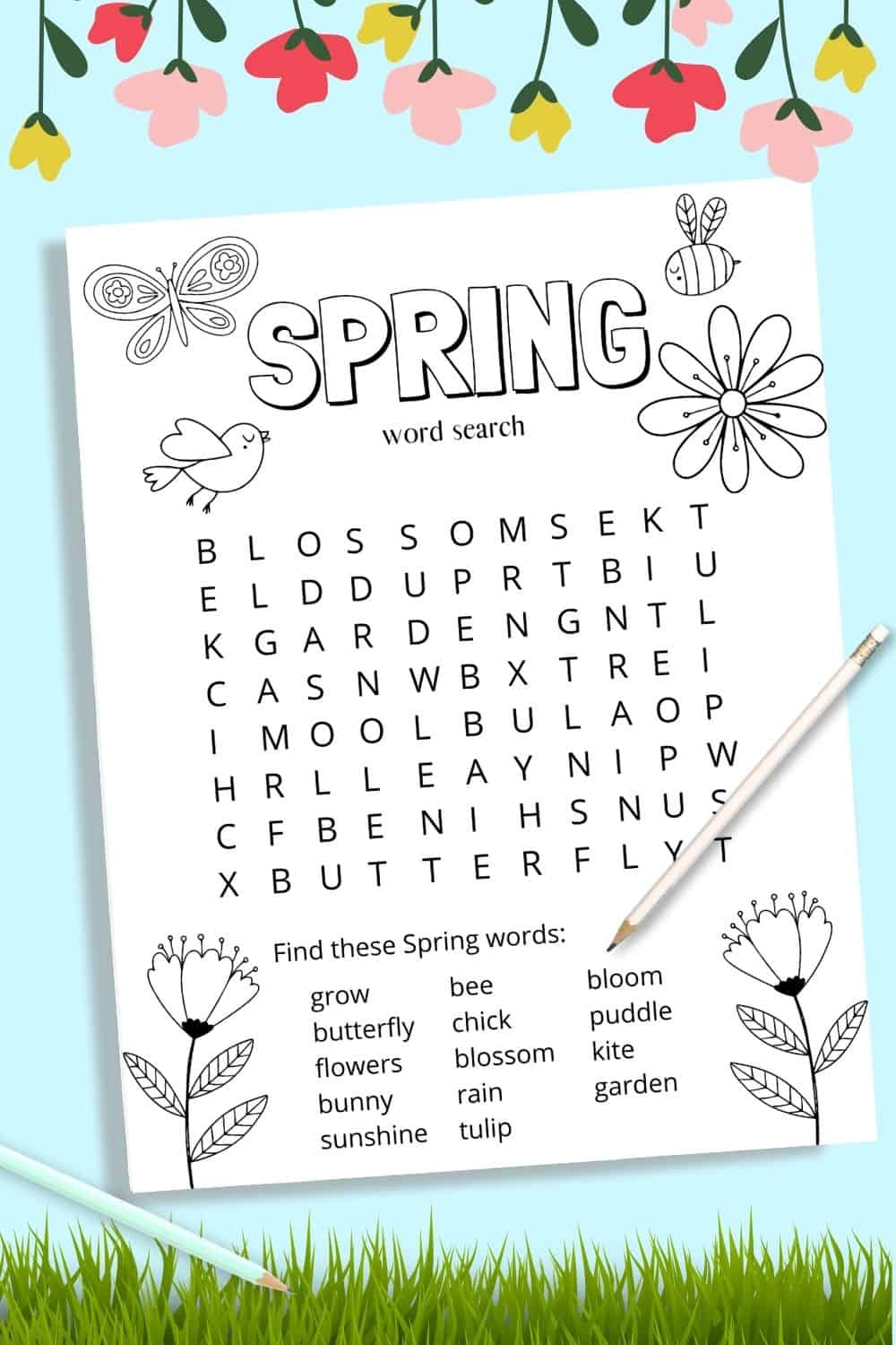 spring printable word search for kids