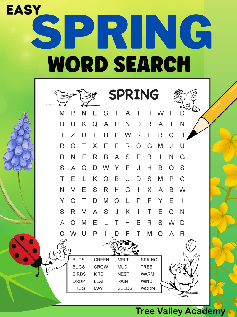 spring word search 1st grade tree valley academy