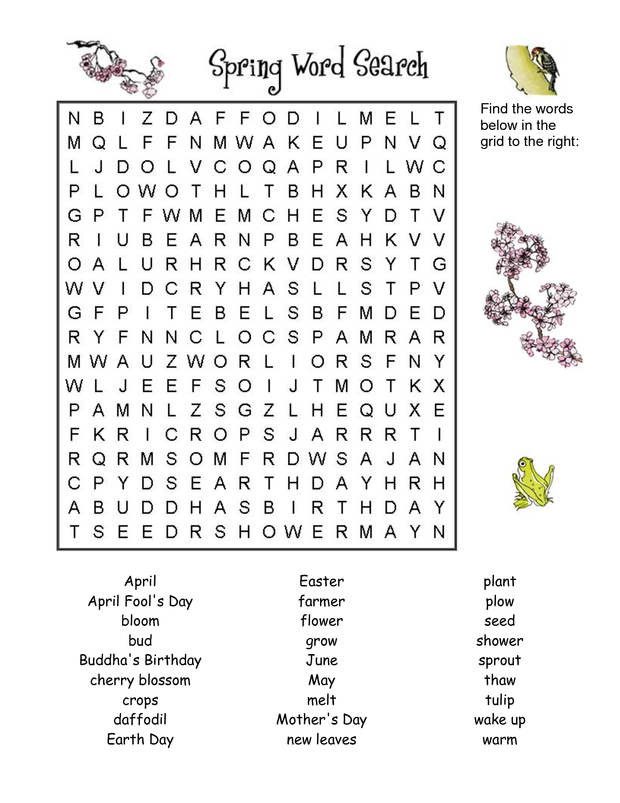 Printable Spring Word Searches