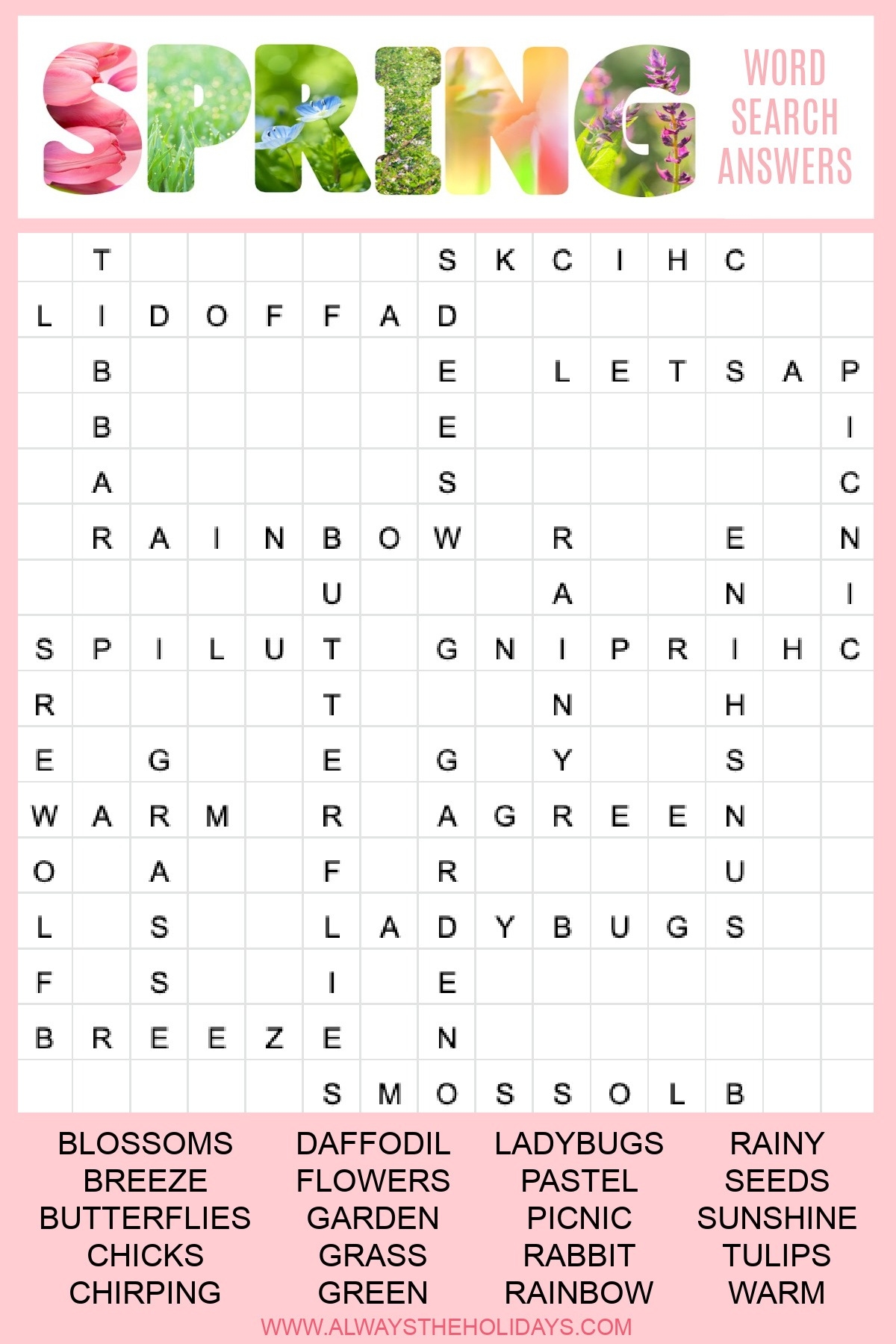 spring word search printable free word find with answer key