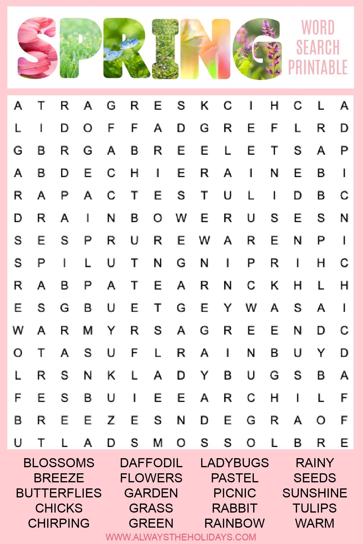 spring word search printable free word find with answer key