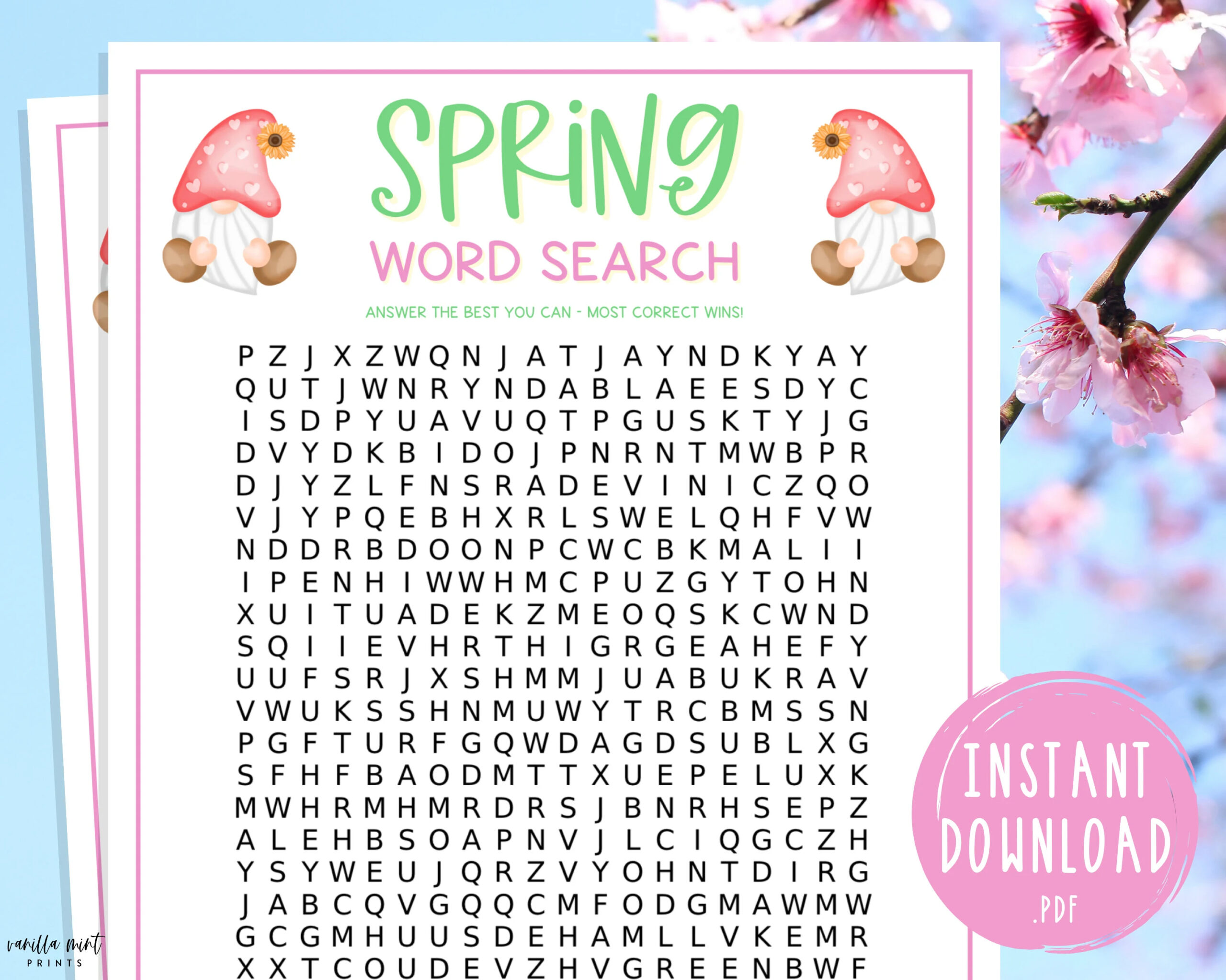 spring word search printable springtime games party games spring activities for adults and kids fun spring games easter games etsy