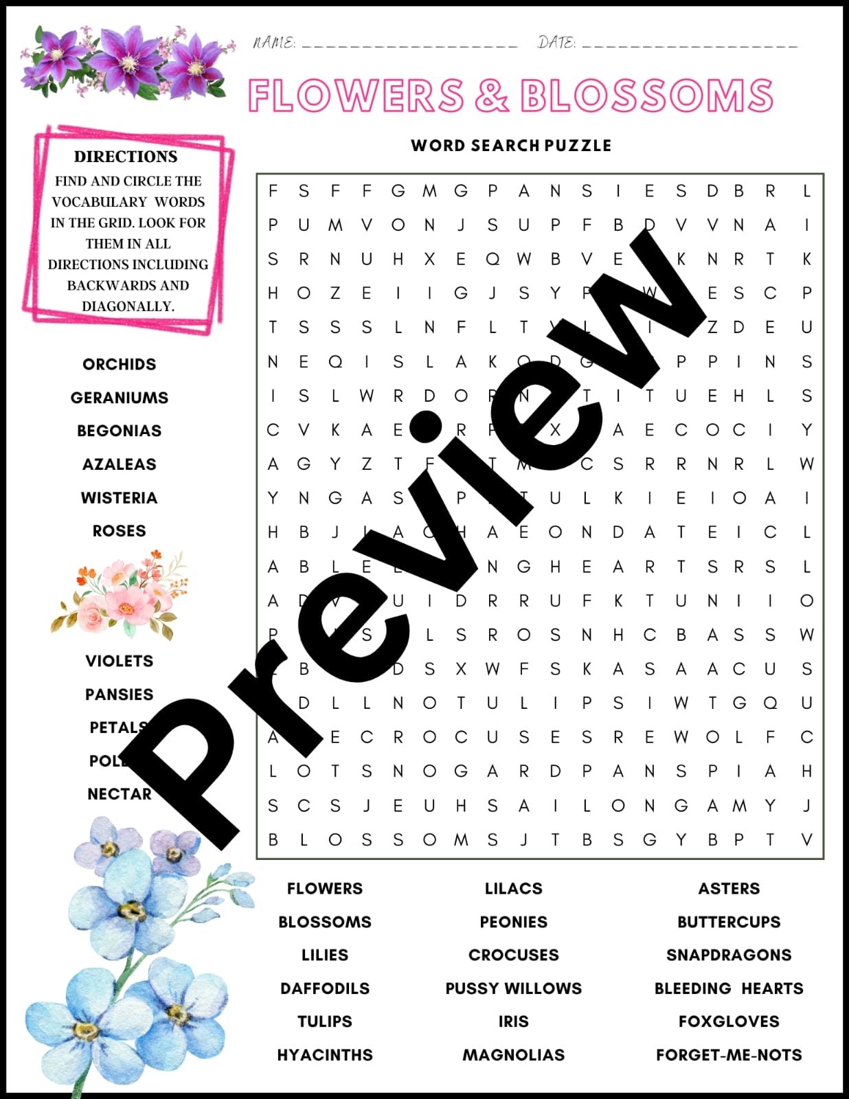 Spring Word Search Puzzle Activity Flowers And Blossoms Wordsearch Puzzle Not Prep Worksheets Made By Teachers