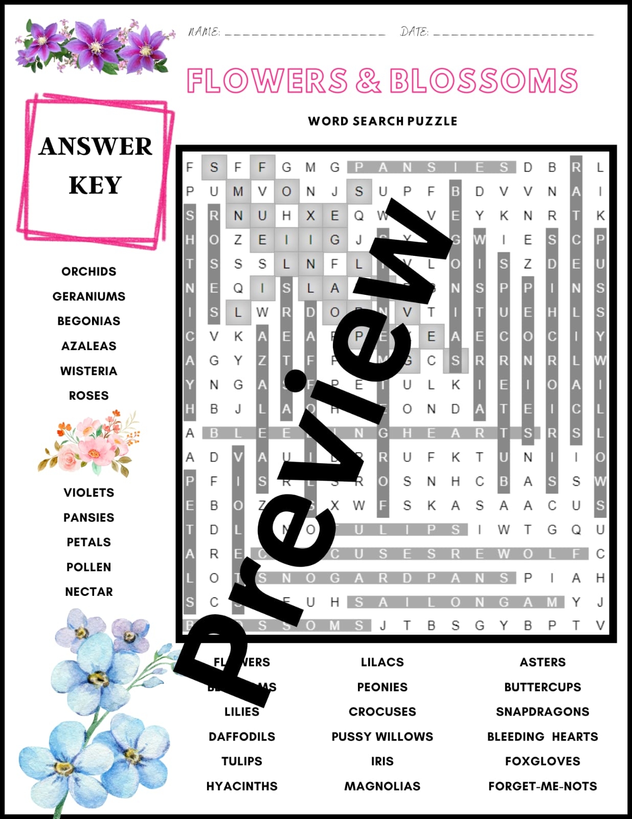 Spring Word Search Puzzle Activity Flowers And Blossoms Wordsearch Puzzle Not Prep Worksheets Made By Teachers